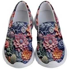 3d Flower Bloom Embossed Pattern Kids Lightweight Slip Ons