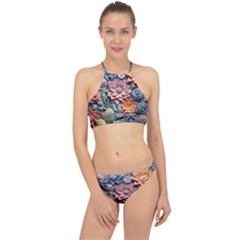 3d Flower Bloom Embossed Pattern Racer Front Bikini Set by Vaneshop