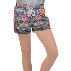 3d Flower Bloom Embossed Pattern Women s Velour Lounge Shorts by Vaneshop