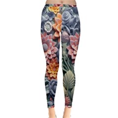 3d Flower Bloom Embossed Pattern Inside Out Leggings by Vaneshop