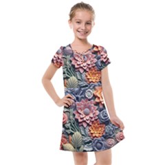 3d Flower Bloom Embossed Pattern Kids  Cross Web Dress by Vaneshop