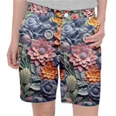 3d Flower Bloom Embossed Pattern Women s Pocket Shorts by Vaneshop