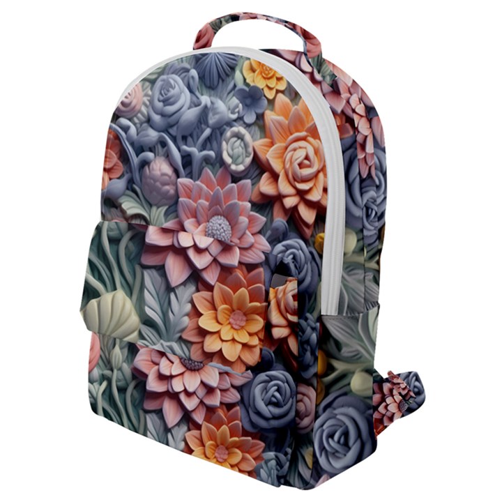 3d Flower Bloom Embossed Pattern Flap Pocket Backpack (Small)