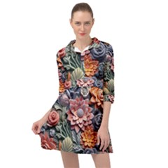 3d Flower Bloom Embossed Pattern Mini Skater Shirt Dress by Vaneshop