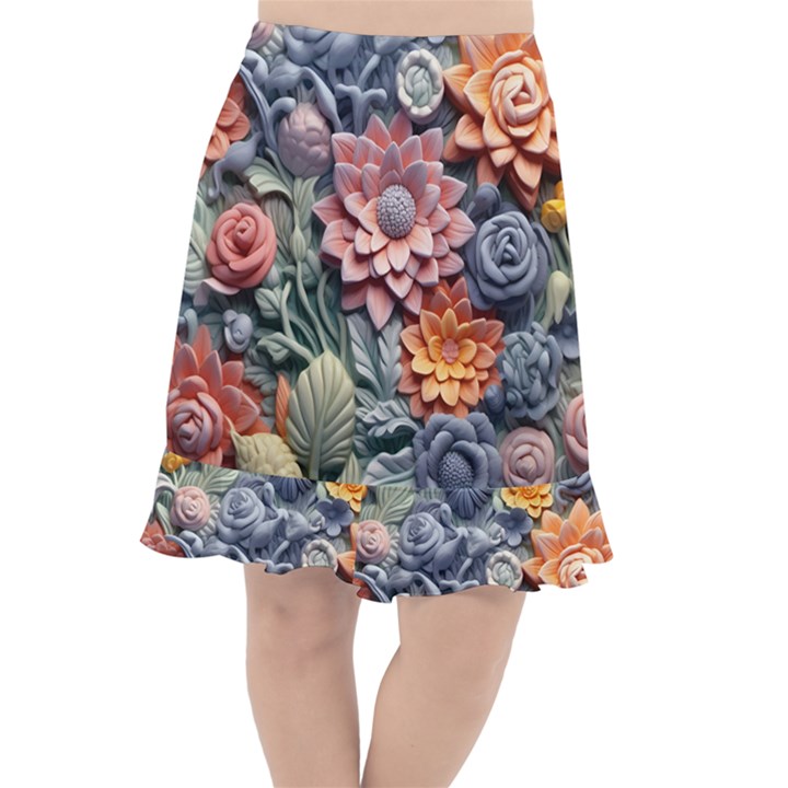 3d Flower Bloom Embossed Pattern Fishtail Chiffon Skirt