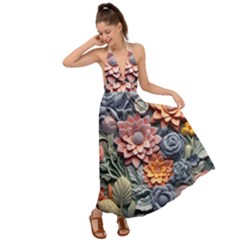 3d Flower Bloom Embossed Pattern Backless Maxi Beach Dress by Vaneshop