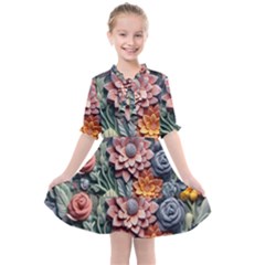 3d Flower Bloom Embossed Pattern Kids  All Frills Chiffon Dress by Vaneshop