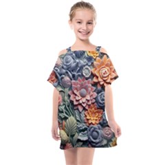 3d Flower Bloom Embossed Pattern Kids  One Piece Chiffon Dress by Vaneshop