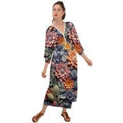 3d Flower Bloom Embossed Pattern Grecian Style  Maxi Dress by Vaneshop