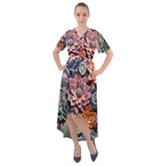 3d Flower Bloom Embossed Pattern Front Wrap High Low Dress by Vaneshop