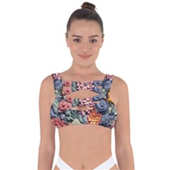 3d Flower Bloom Embossed Pattern Bandaged Up Bikini Top by Vaneshop