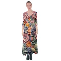 3d Flower Bloom Embossed Pattern Button Up Maxi Dress by Vaneshop