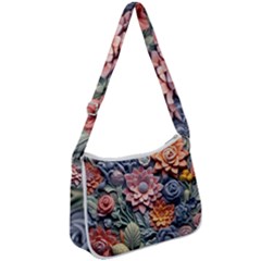 3d Flower Bloom Embossed Pattern Zip Up Shoulder Bag by Vaneshop