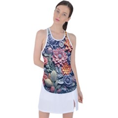 3d Flower Bloom Embossed Pattern Racer Back Mesh Tank Top by Vaneshop