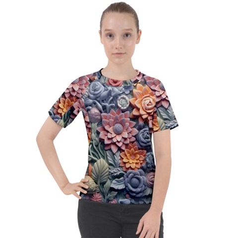 3d Flower Bloom Embossed Pattern Women s Sport Raglan Tee by Vaneshop