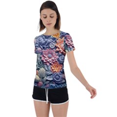 3d Flower Bloom Embossed Pattern Back Circle Cutout Sports Tee by Vaneshop