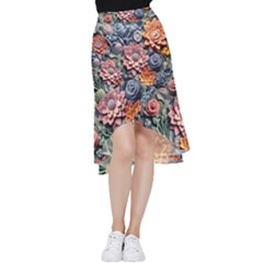 3d Flower Bloom Embossed Pattern Frill Hi Low Chiffon Skirt by Vaneshop