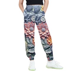 3d Flower Bloom Embossed Pattern Kids  Elastic Waist Pants by Vaneshop