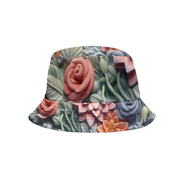 3d Flower Bloom Embossed Pattern Inside Out Bucket Hat (Kids)