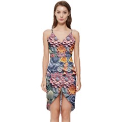 3d Flower Bloom Embossed Pattern Wrap Frill Dress by Vaneshop