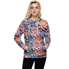 3d Flower Bloom Embossed Pattern Women s Lightweight Drawstring Hoodie by Vaneshop