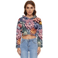 3d Flower Bloom Embossed Pattern Women s Lightweight Cropped Hoodie by Vaneshop