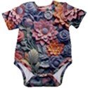 3d Flower Bloom Embossed Pattern Baby Short Sleeve Bodysuit View1