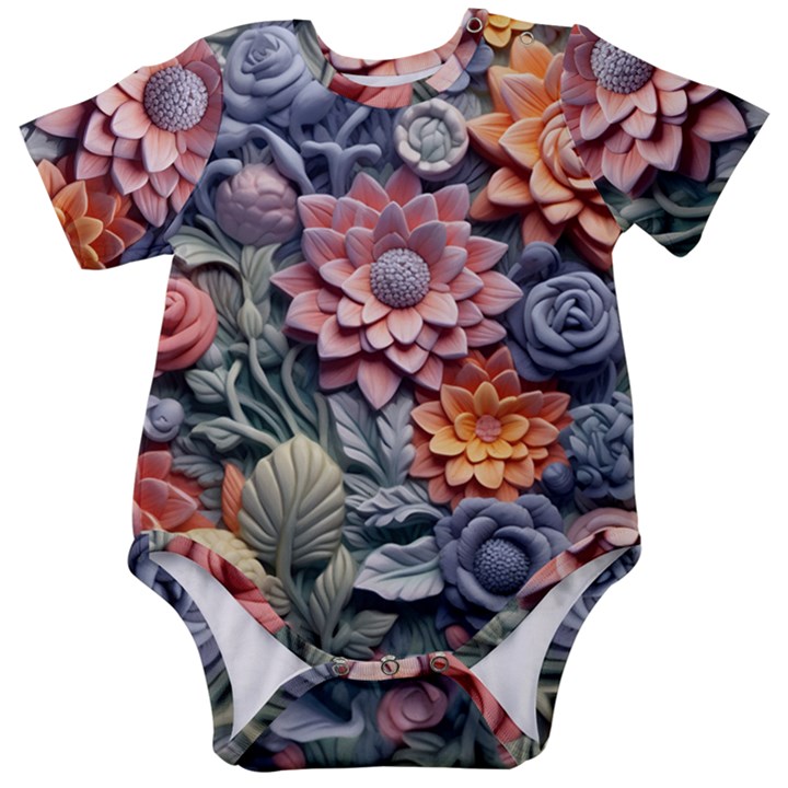 3d Flower Bloom Embossed Pattern Baby Short Sleeve Bodysuit