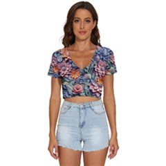 3d Flower Bloom Embossed Pattern V-neck Crop Top by Vaneshop