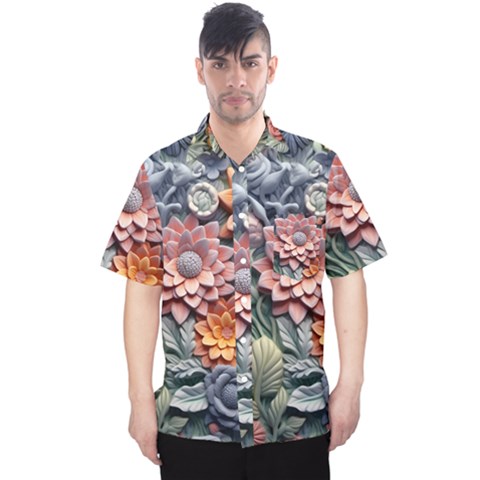 3d Flower Bloom Embossed Pattern Men s Hawaii Shirt by Vaneshop