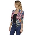 3d Flower Bloom Embossed Pattern Women s Draped Front 3/4 Sleeve Shawl Collar Jacket View2