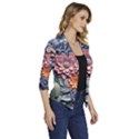 3d Flower Bloom Embossed Pattern Women s Draped Front 3/4 Sleeve Shawl Collar Jacket View3