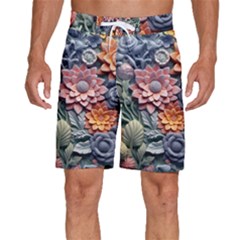 3d Flower Bloom Embossed Pattern Men s Beach Shorts by Vaneshop