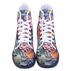 3d Flower Bloom Embossed Pattern Men s High-top Canvas Sneakers