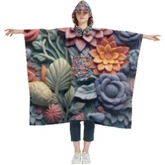 3d Flower Bloom Embossed Pattern Women s Hooded Rain Ponchos by Vaneshop