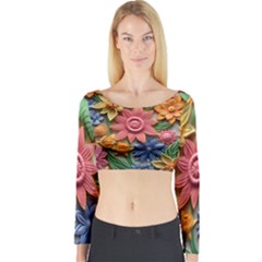 Flower Bloom Embossed Pattern Long Sleeve Crop Top by Vaneshop