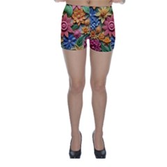 Flower Bloom Embossed Pattern Skinny Shorts by Vaneshop