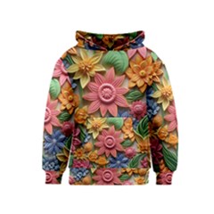 Flower Bloom Embossed Pattern Kids  Pullover Hoodie by Vaneshop