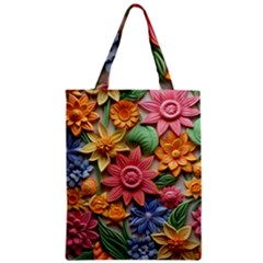 Flower Bloom Embossed Pattern Zipper Classic Tote Bag