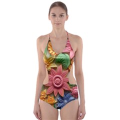 Flower Bloom Embossed Pattern Cut-out One Piece Swimsuit by Vaneshop