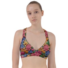 Flower Bloom Embossed Pattern Sweetheart Sports Bra by Vaneshop