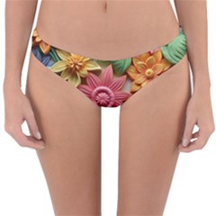 Flower Bloom Embossed Pattern Reversible Hipster Bikini Bottoms by Vaneshop