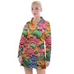 Flower Bloom Embossed Pattern Women s Long Sleeve Casual Dress by Vaneshop