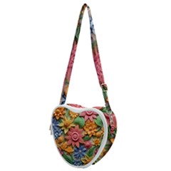 Flower Bloom Embossed Pattern Heart Shoulder Bag by Vaneshop