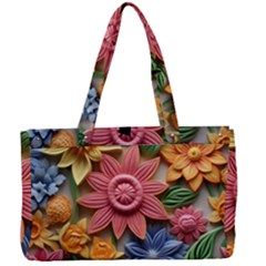 Flower Bloom Embossed Pattern Canvas Work Bag by Vaneshop