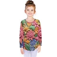 Flower Bloom Embossed Pattern Kids  Long Sleeve Tee