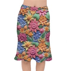 Flower Bloom Embossed Pattern Short Mermaid Skirt by Vaneshop