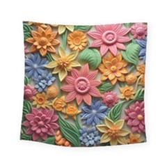 Flower Bloom Embossed Pattern Square Tapestry (small) by Vaneshop