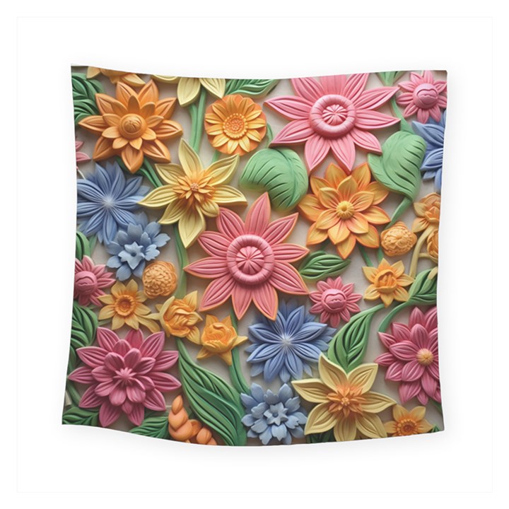 Flower Bloom Embossed Pattern Square Tapestry (Small)