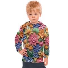 Flower Bloom Embossed Pattern Kids  Hooded Pullover by Vaneshop